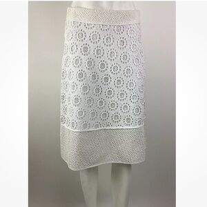 Trina Turk Sz 0 All Over Eyelet A-Line Skirt White 100% Cotton Below Knee